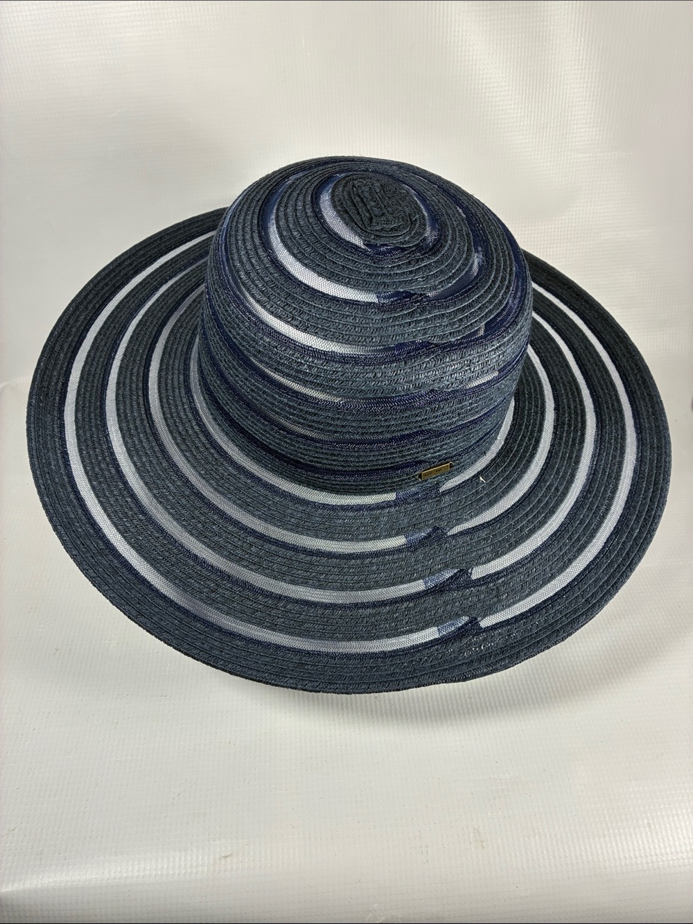 Nine West Navy Striped Wide-Brim Sun Hat - Picture 1 of 10